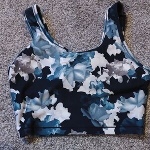 Elegant Floral Sports Bra in Blue and Black